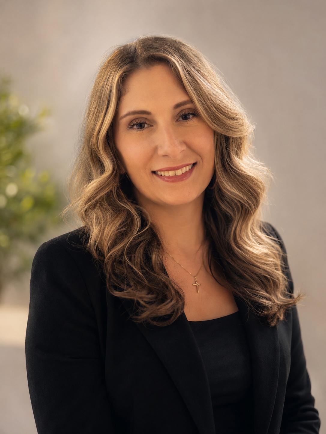 Jena Dello Iacono smiling in a black blazer
